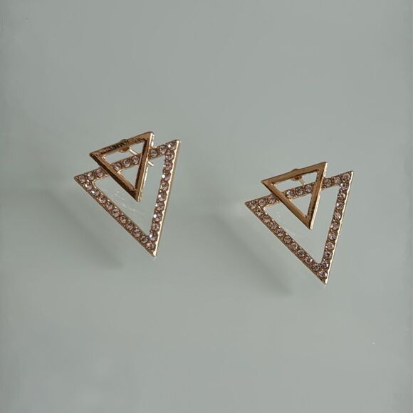Gold Triangle Stud Earrings A1427 - Picture 2 of 3